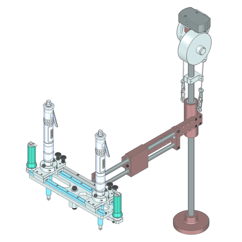 Special two-spindle linear torque reaction arm with adjustable spacing Type BA 100