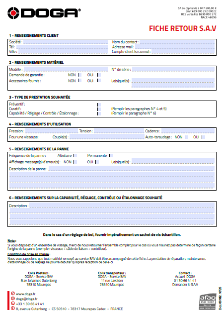 Fiche retour SAV