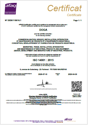 Certificat DOGA ISO 14001