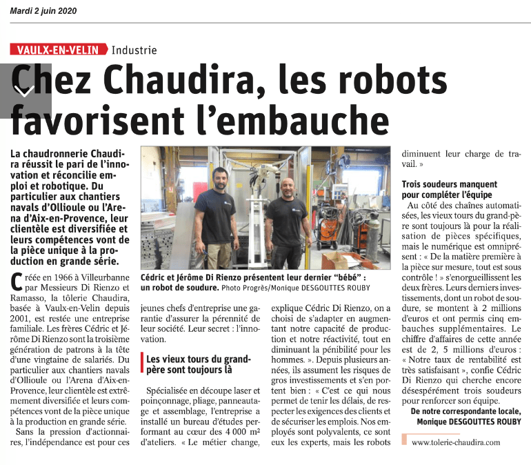 Article de presse chaudronnerie Chaudira