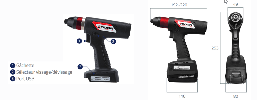 Dimensions visseuse pistolet BM