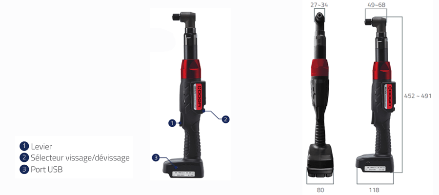 Dimensions des visseuses à renvoi d'angle BM