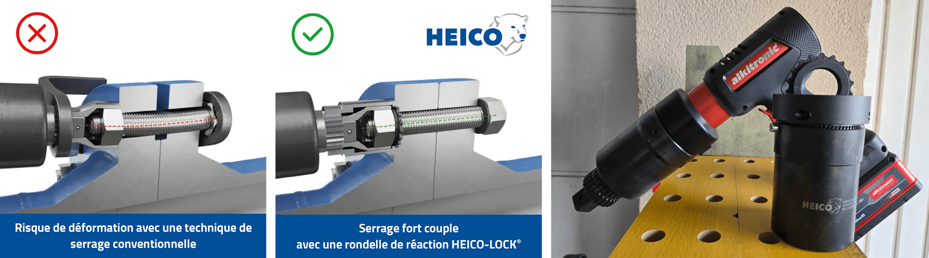 Serrage fort couple avec une rondelle de réaction HEICO-LOCK