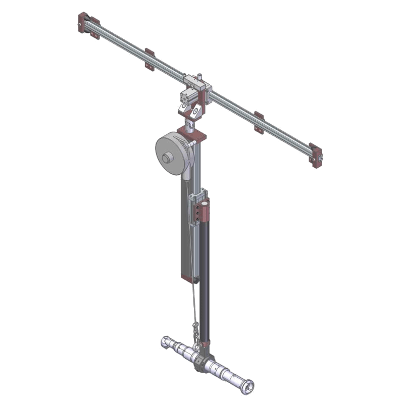 Special linear torque reaction arm with transverse stroke, pneumatic blocker and rotary clamp type SLIDER 50 compact