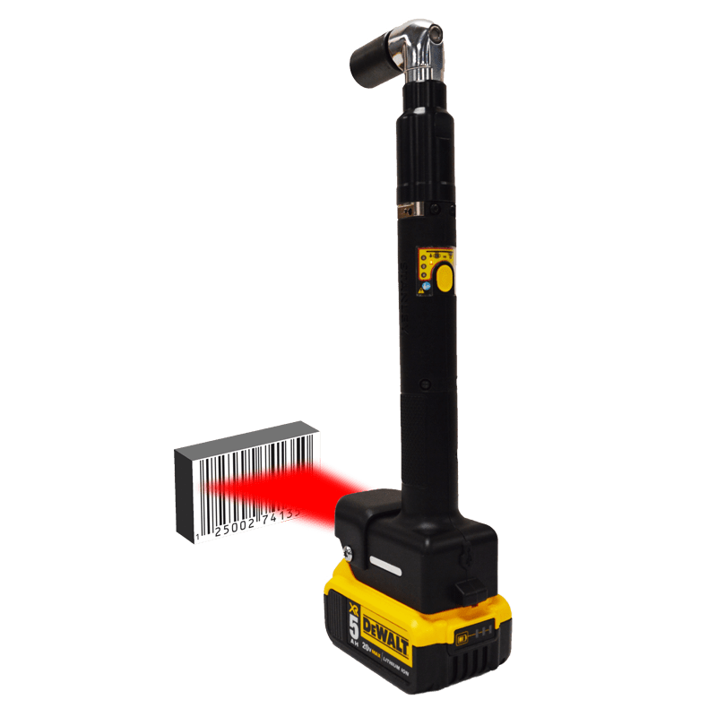 Barcode reader on cordless angle screwdriver