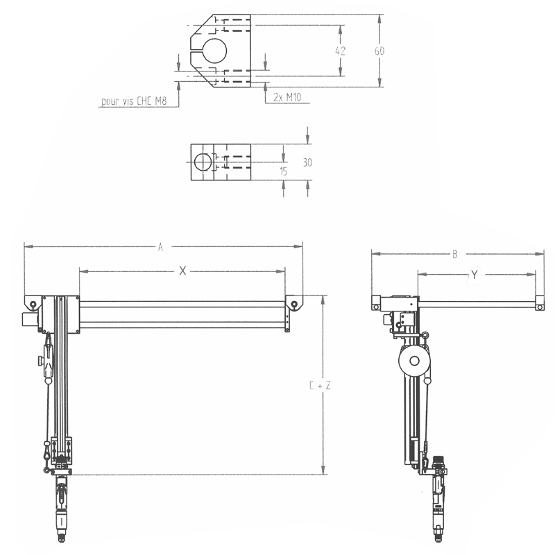 Dimensions bras de réaction SLIDER 15 cartésien 300