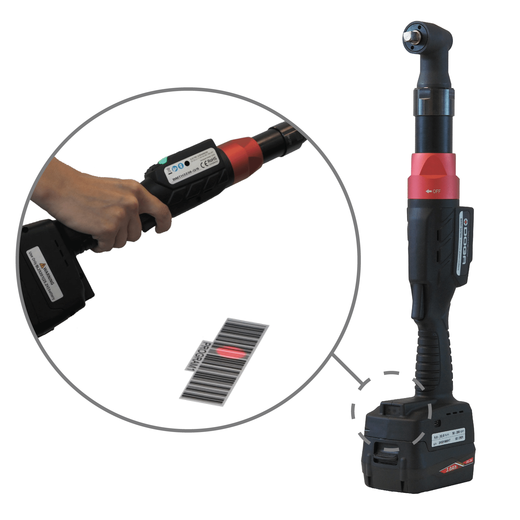 Visseuse asservie à batterie renvoi d'angle avec scanner