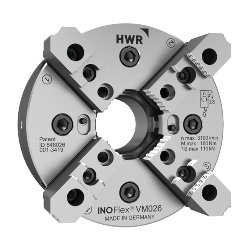 Mandrins 4 mors asservis à centre ouvert modèle VM